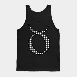 Taurus Zodiac Horoscope Symbol in Black and White Gingham Pattern Tank Top